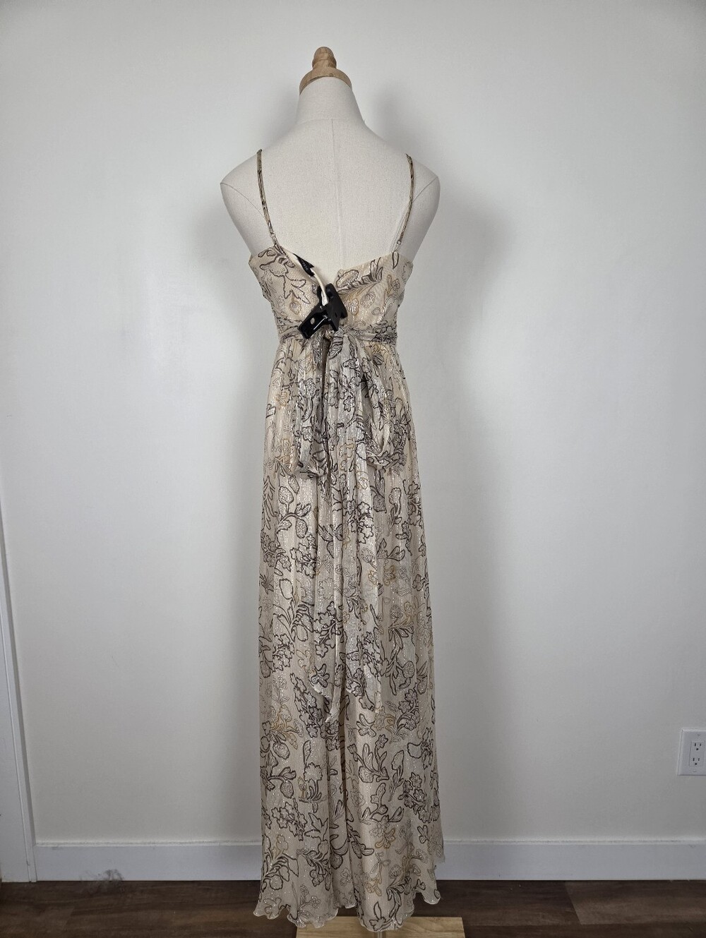 BCBG Silk Floral Midi Dress Sie 6 Formal Beige Cream (c1) - Picture 9 of 12